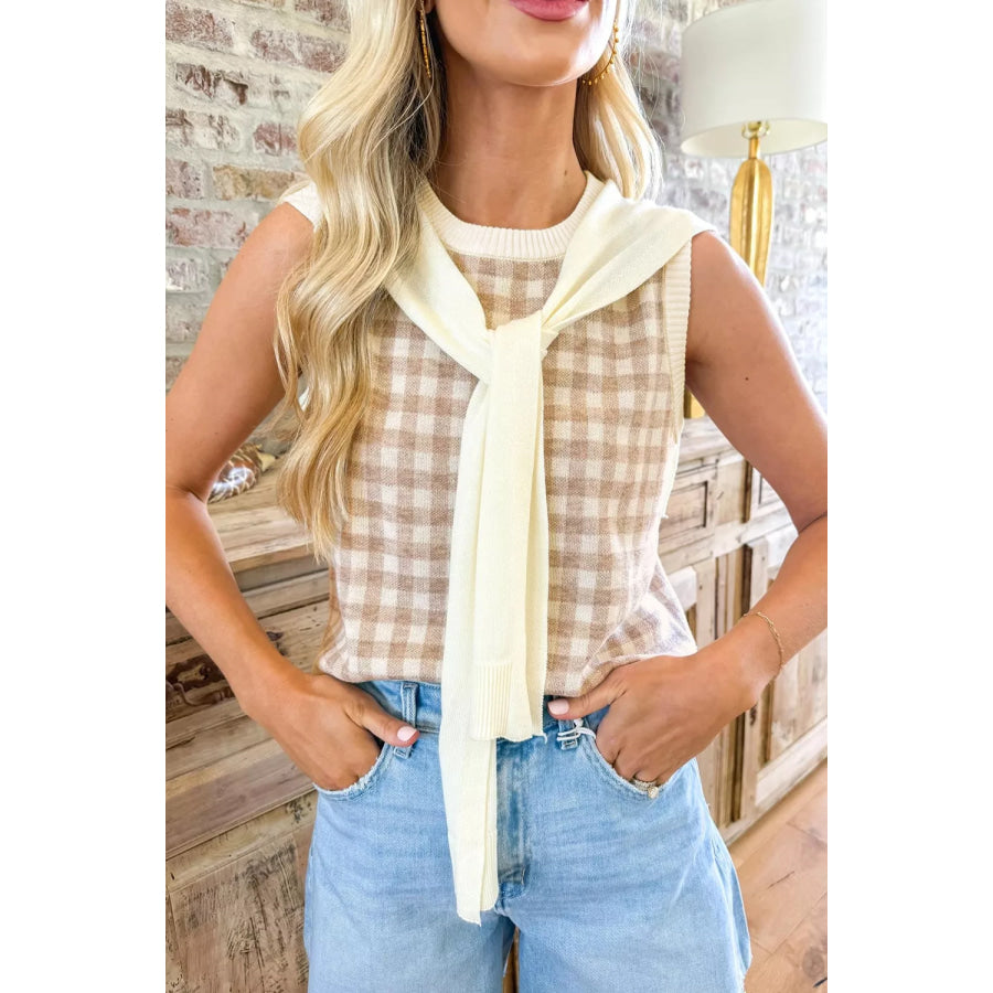 Plaid Knit Sweater Vest Apparel and Accessories