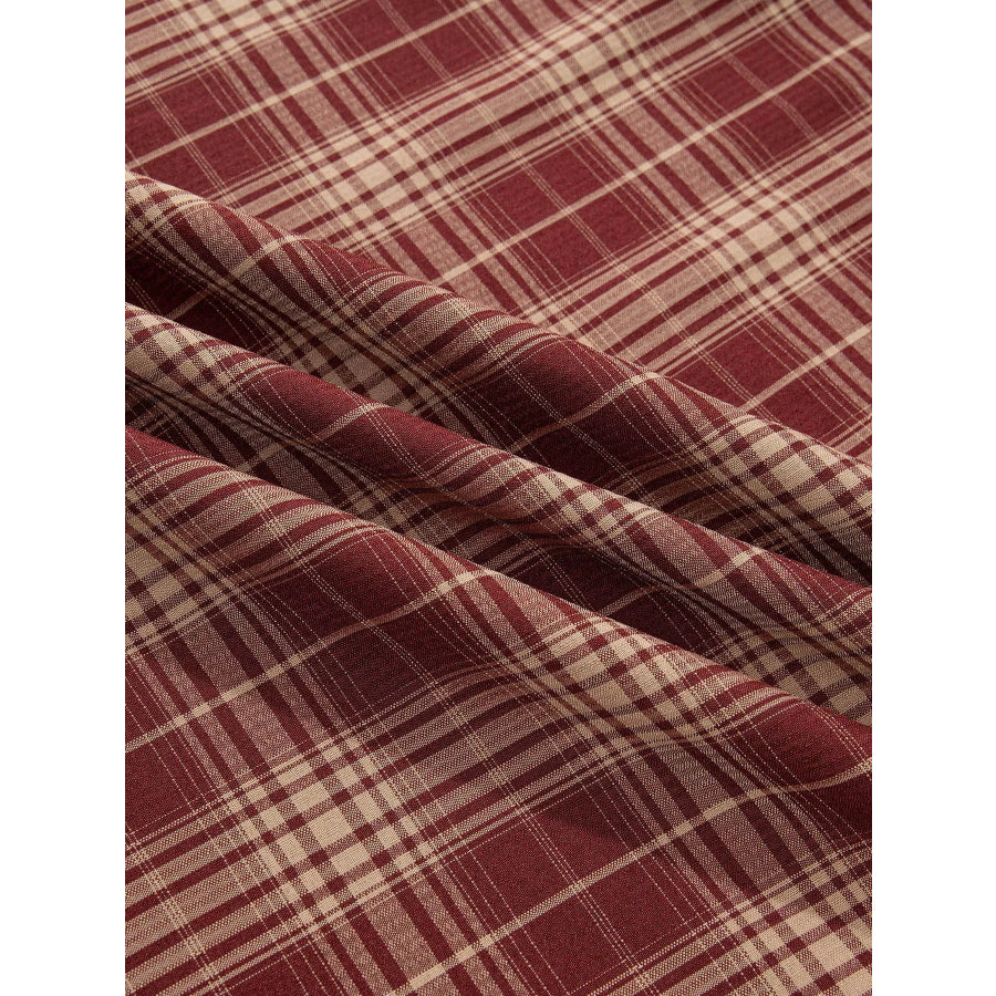 Plaid Knot Front Smocked High Waist Midi Dress Apparel and Accessories