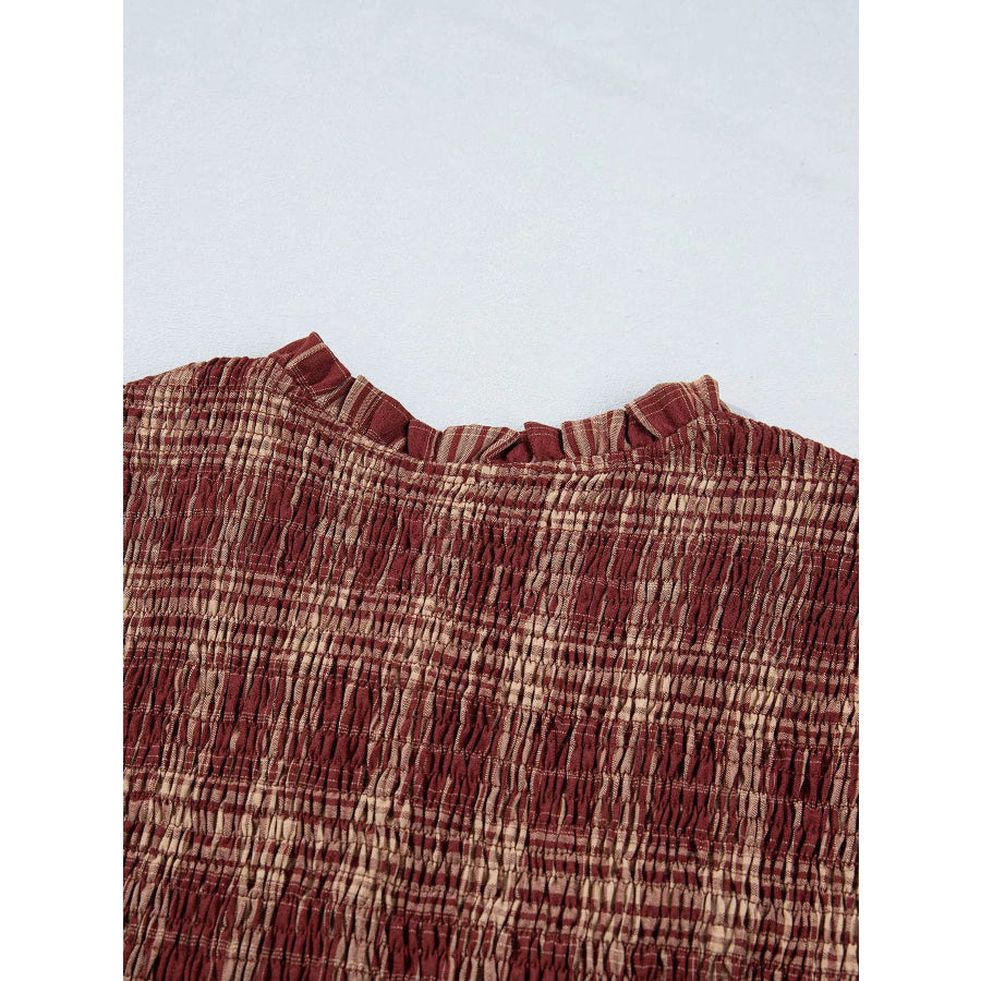 Plaid Knot Front Smocked High Waist Midi Dress Apparel and Accessories