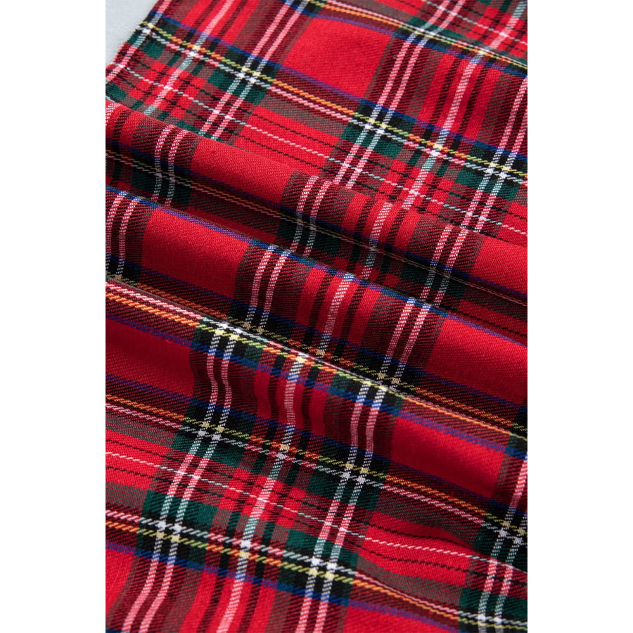 Plaid Knot Neck Short Sleeve Mini Shift Dress Apparel and Accessories