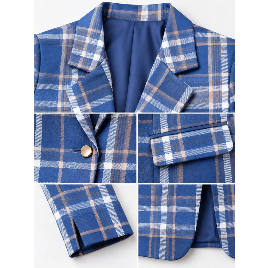 Plaid Lapel Collar Blazer Apparel and Accessories