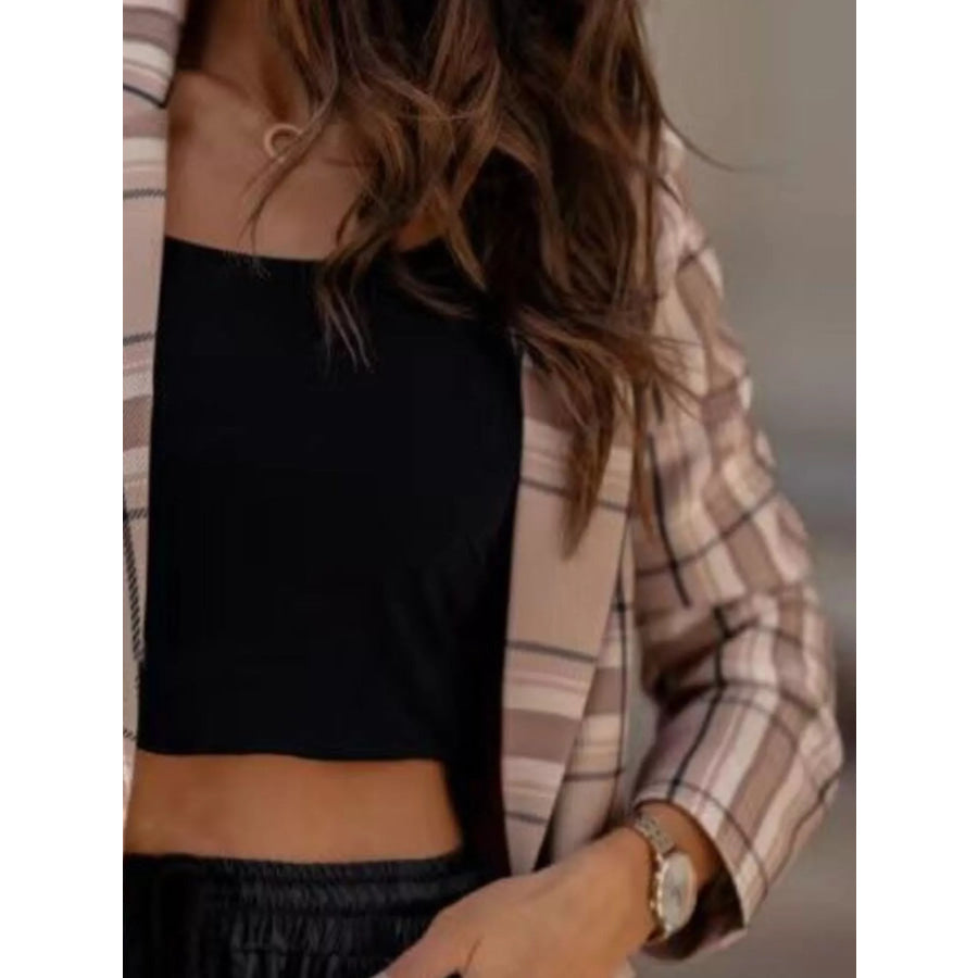 Plaid Lapel Collar Blazer Apparel and Accessories