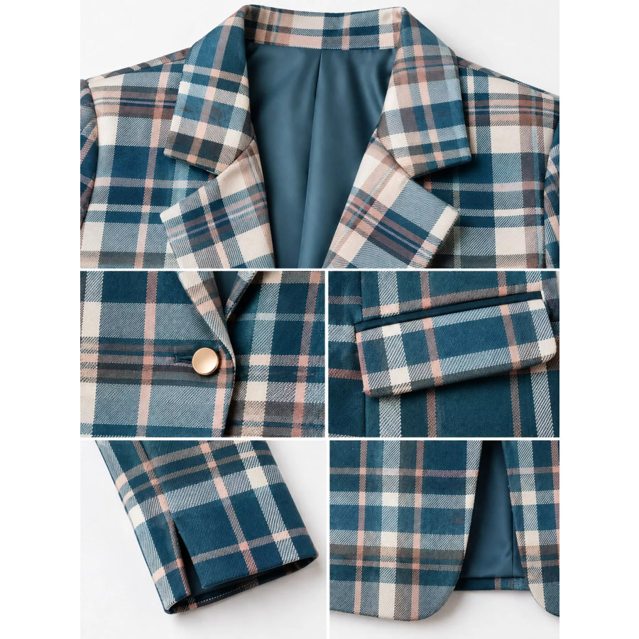 Plaid Lapel Collar Blazer Apparel and Accessories