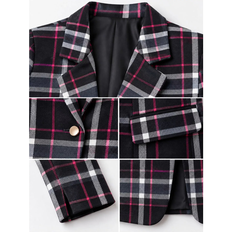 Plaid Lapel Collar Blazer Apparel and Accessories