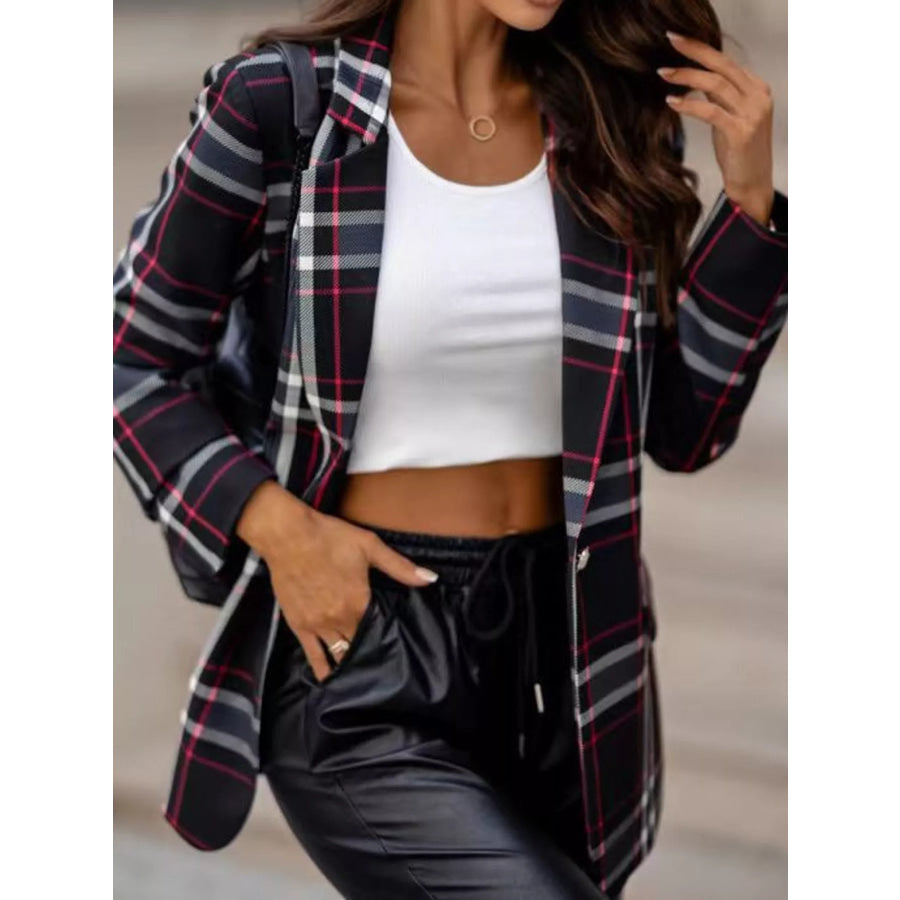 Plaid Lapel Collar Blazer Apparel and Accessories