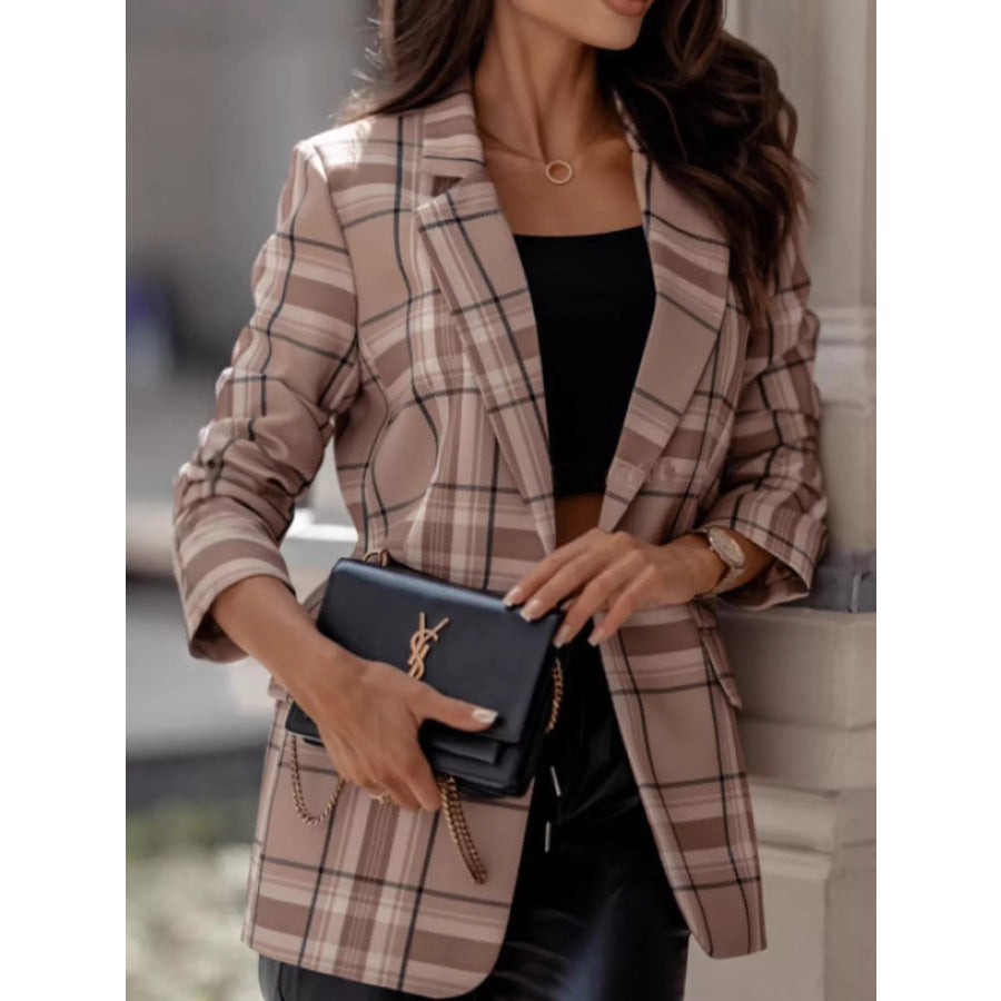 Plaid Lapel Collar Blazer Apparel and Accessories