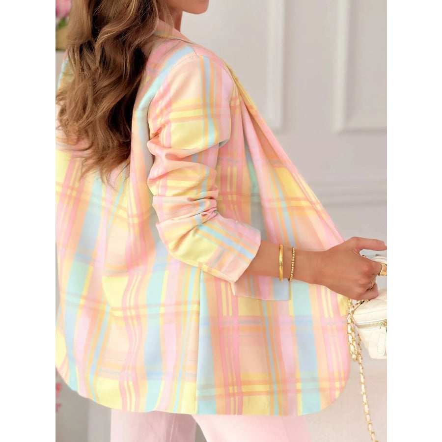 Plaid Lapel Collar Blazer Apparel and Accessories