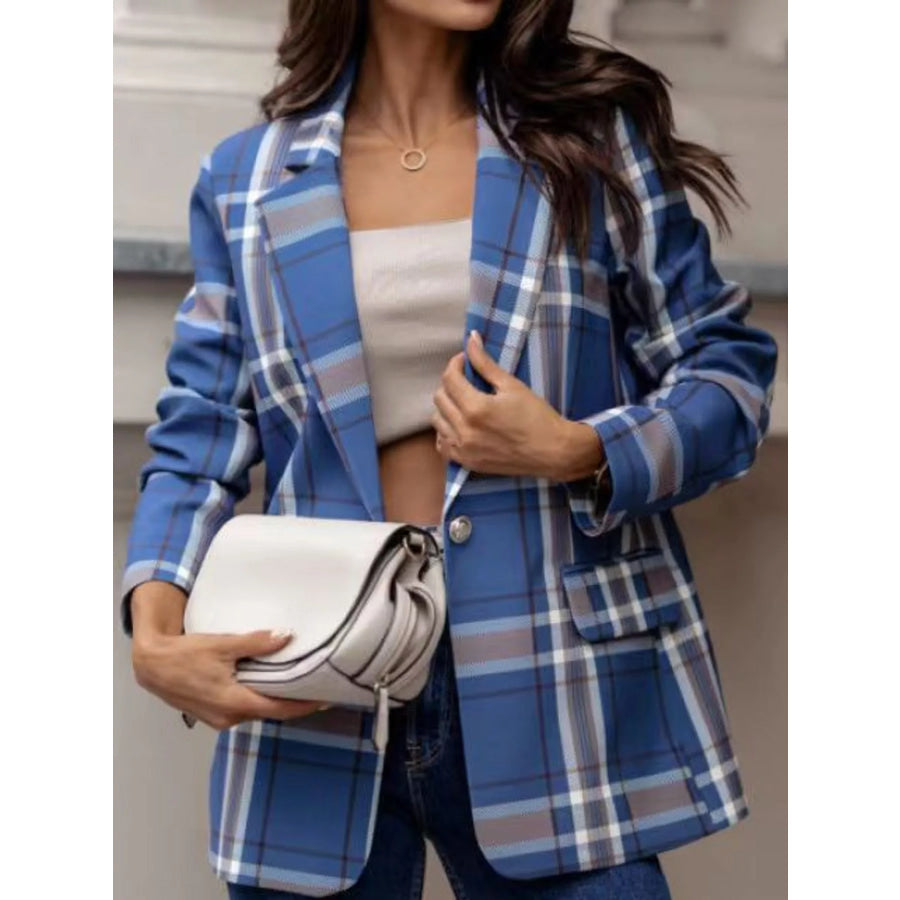 Plaid Lapel Collar Blazer Apparel and Accessories
