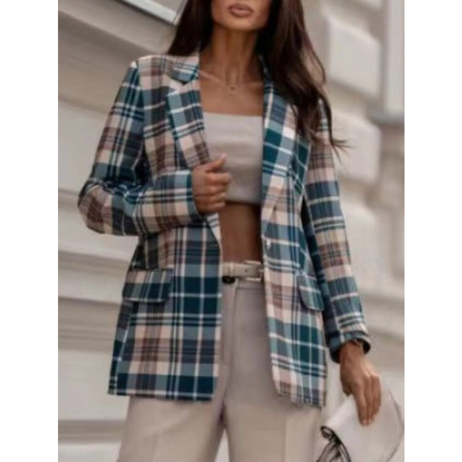 Plaid Lapel Collar Blazer Apparel and Accessories