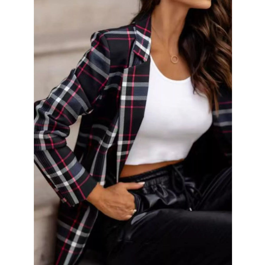 Plaid Lapel Collar Blazer Apparel and Accessories