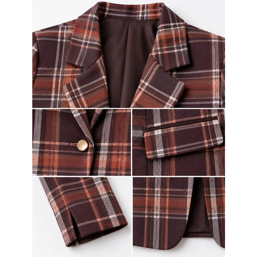 Plaid Lapel Collar Blazer Apparel and Accessories