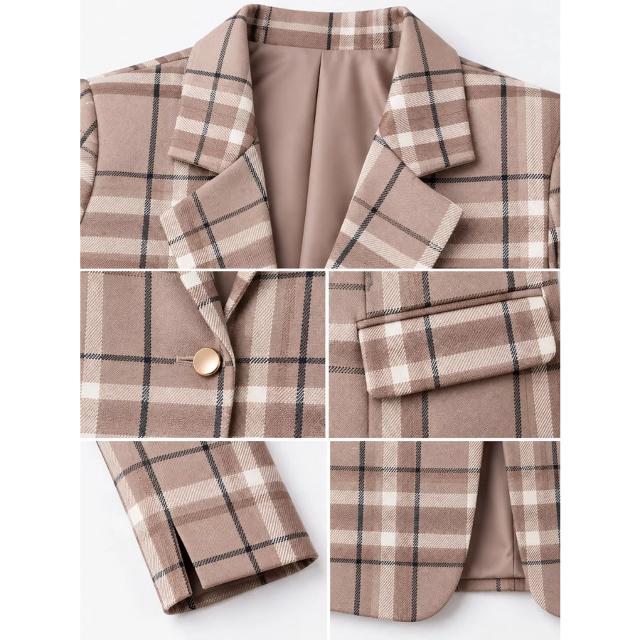Plaid Lapel Collar Blazer Apparel and Accessories