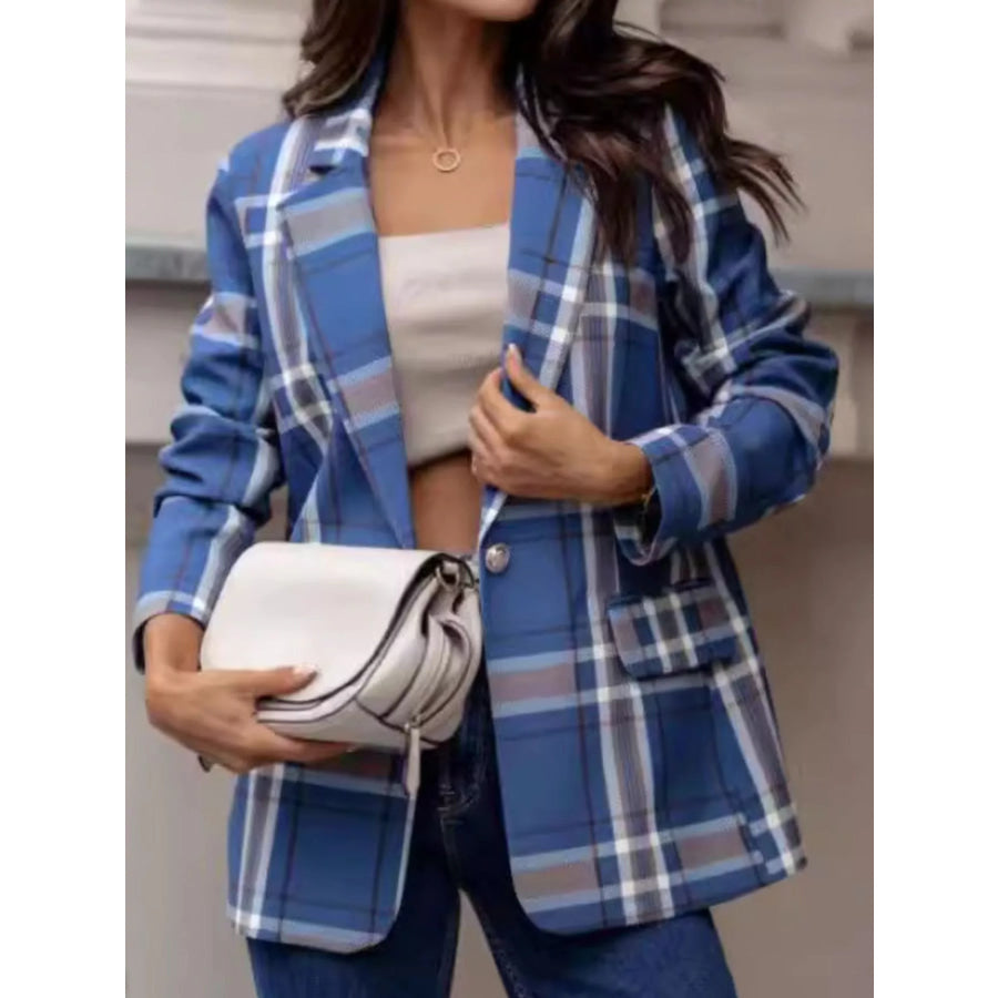 Plaid Lapel Collar Blazer Apparel and Accessories