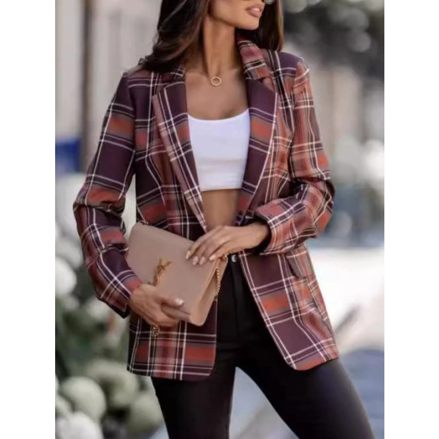 Plaid Lapel Collar Blazer Apparel and Accessories