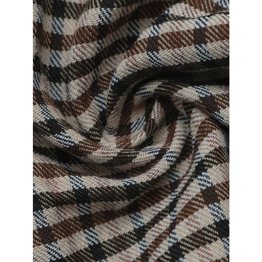 Plaid Lapel Collar Double-Breasted Blazer Apparel and Accessories