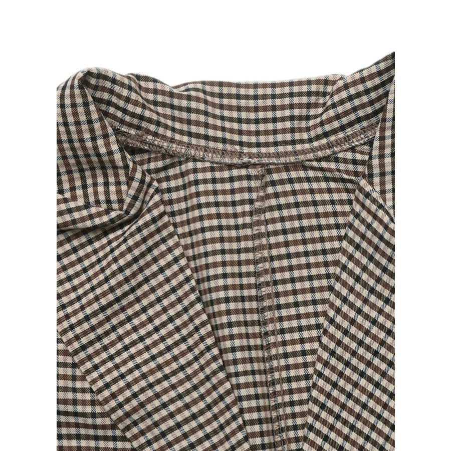Plaid Lapel Collar Double-Breasted Blazer Apparel and Accessories