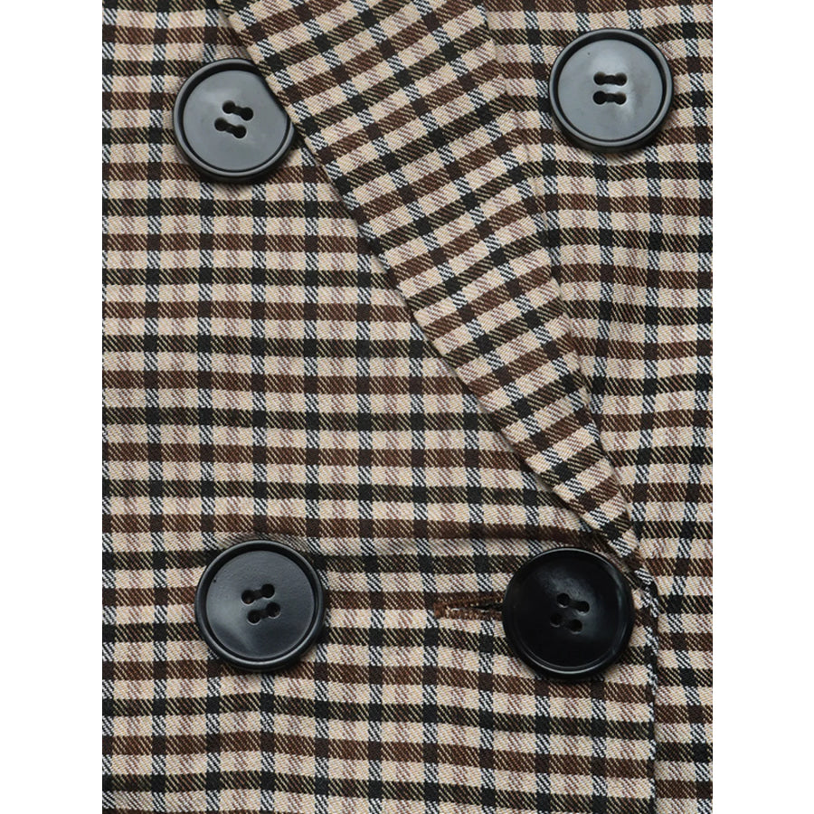 Plaid Lapel Collar Double-Breasted Blazer Apparel and Accessories
