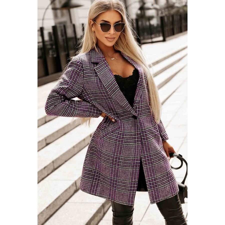 Plaid Lapel Collar Longline Blazer Lilac / S