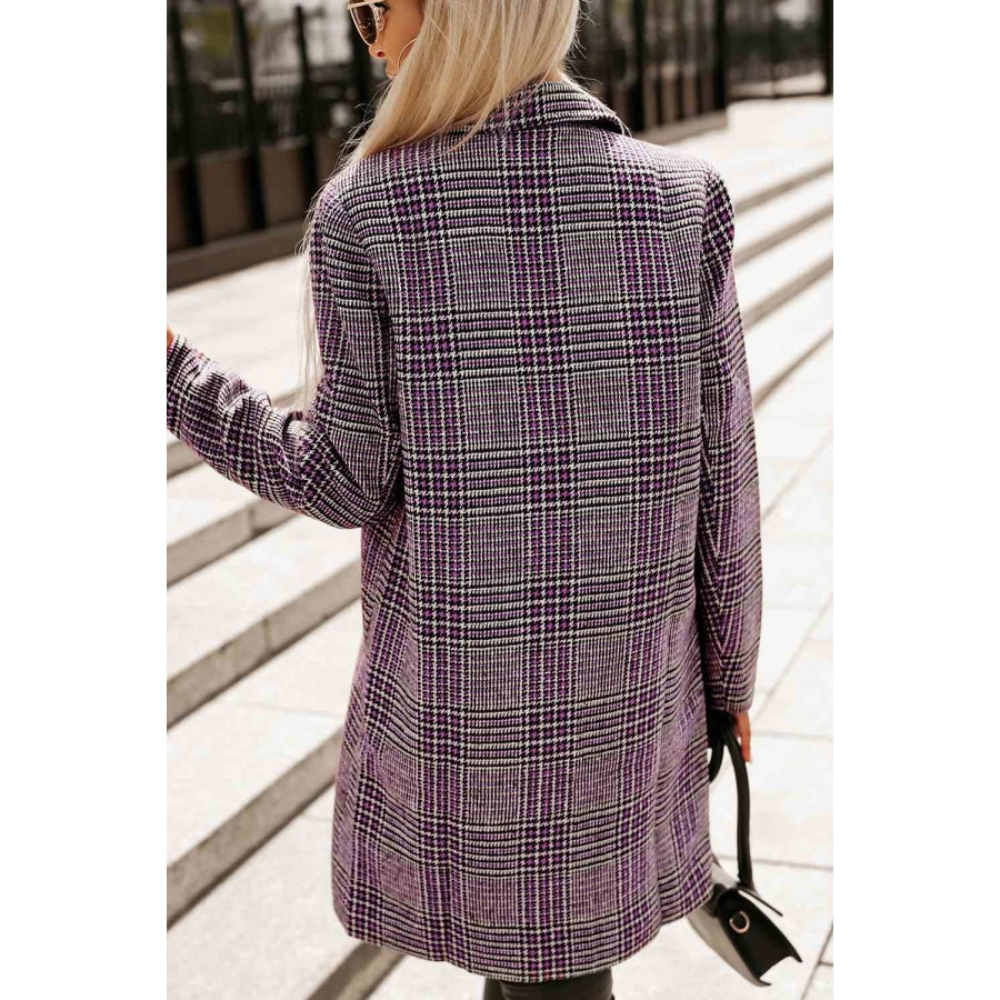 Plaid Lapel Collar Longline Blazer