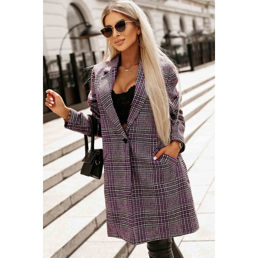 Plaid Lapel Collar Longline Blazer