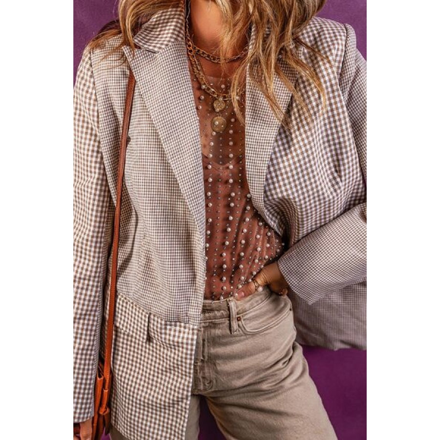 Plaid Lapel Collar Pocketed Long Sleeve Blazer Clothing