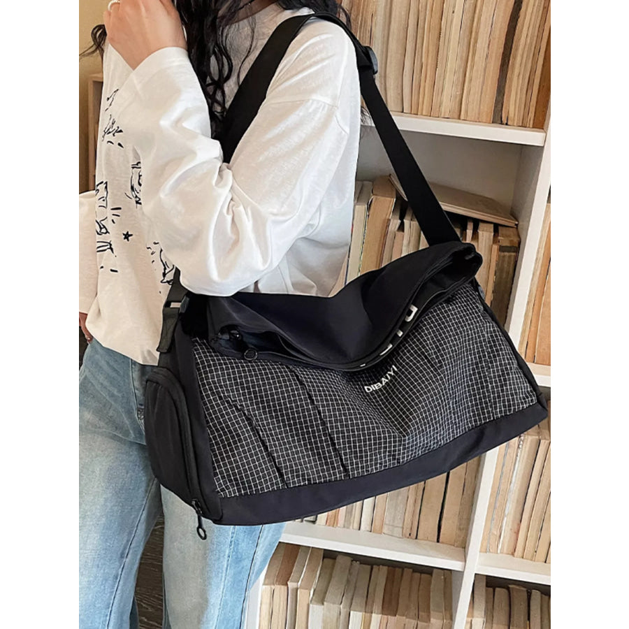 Plaid Lightweight Travel Bag Black / One Size Apparel and Accessories