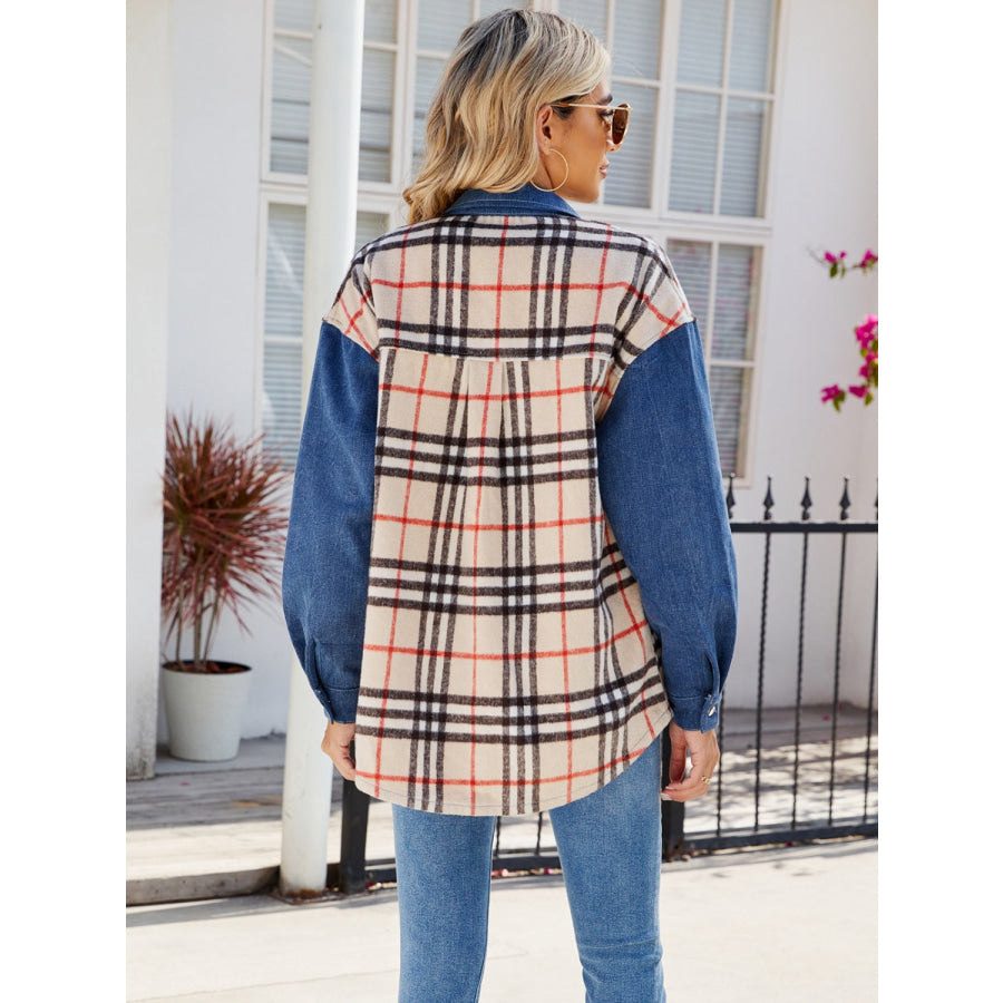 Plaid Long Sleeve Denim Jacket Apparel and Accessories