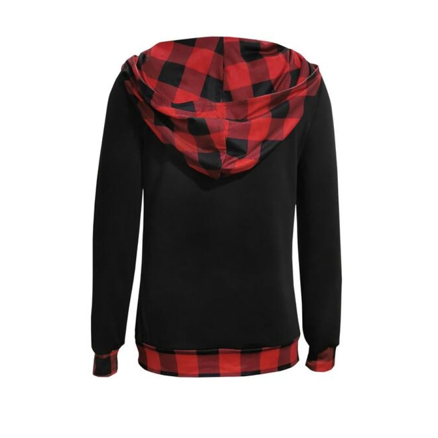 Plaid Long Sleeve Hooded Blouse