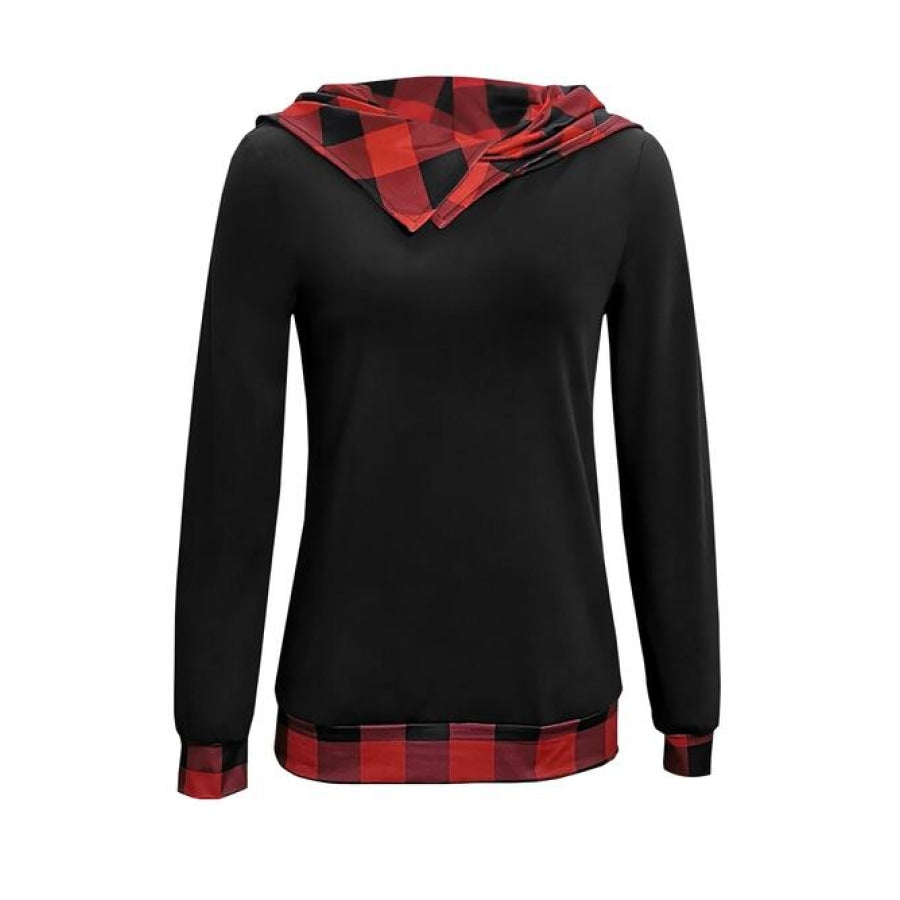 Plaid Long Sleeve Hooded Blouse