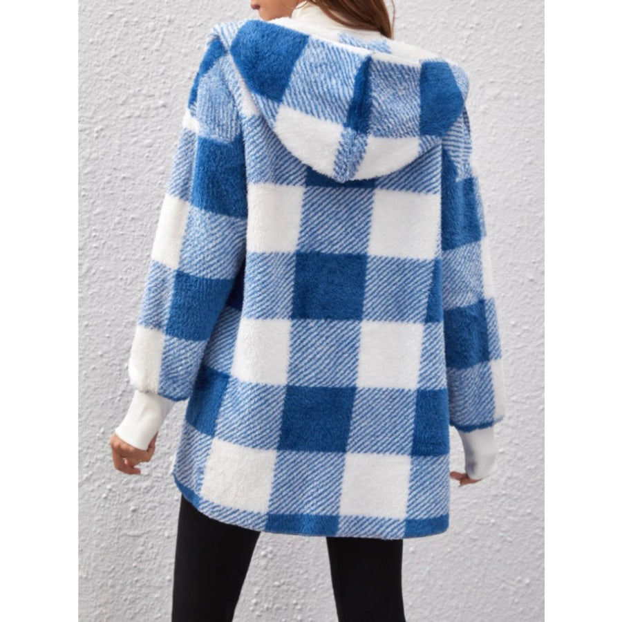 Plaid Long Sleeve Hooded Coat Apparel and Accessories