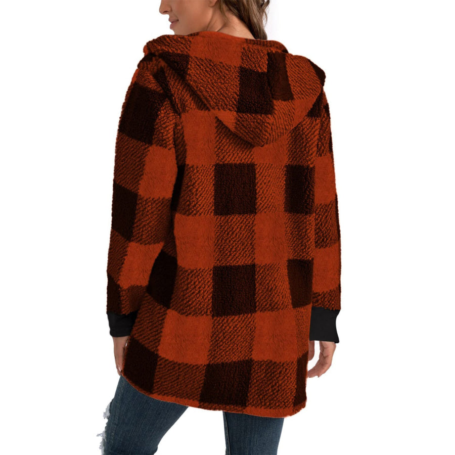 Plaid Long Sleeve Hooded Coat Apparel and Accessories