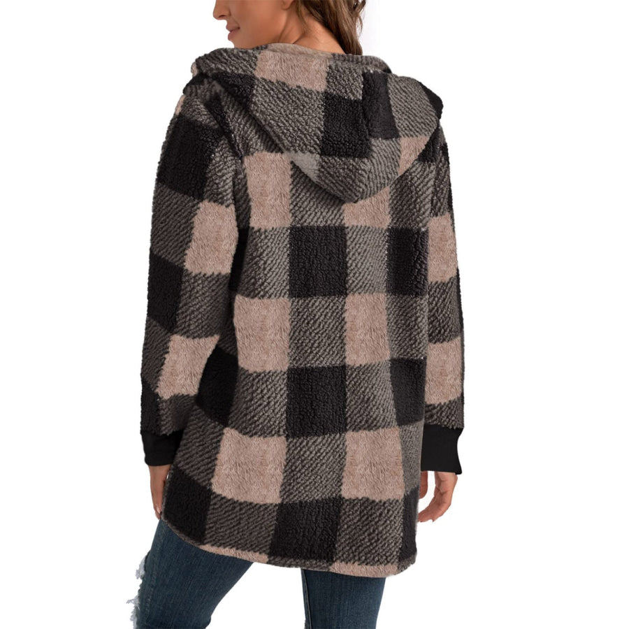 Plaid Long Sleeve Hooded Coat Apparel and Accessories