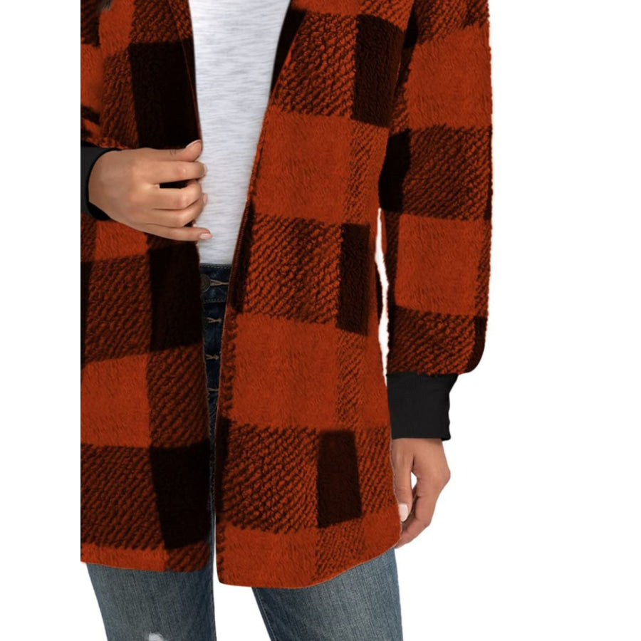 Plaid Long Sleeve Hooded Coat Apparel and Accessories