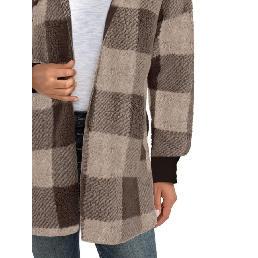 Plaid Long Sleeve Hooded Coat Apparel and Accessories