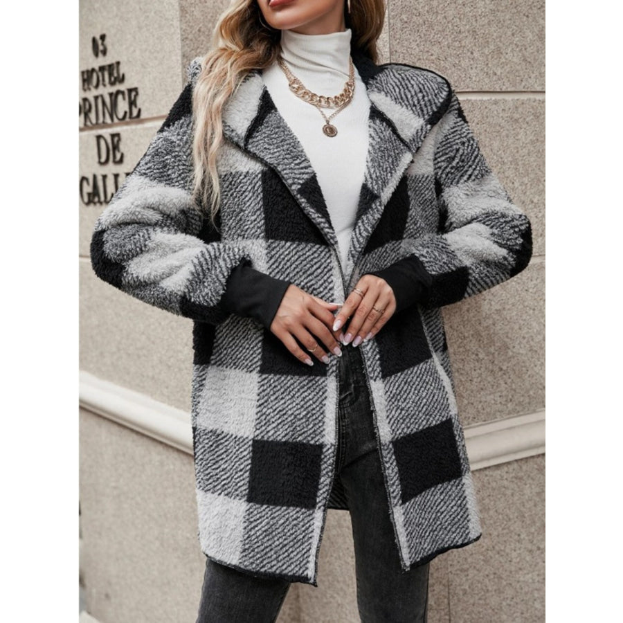 Plaid Long Sleeve Hooded Coat Apparel and Accessories