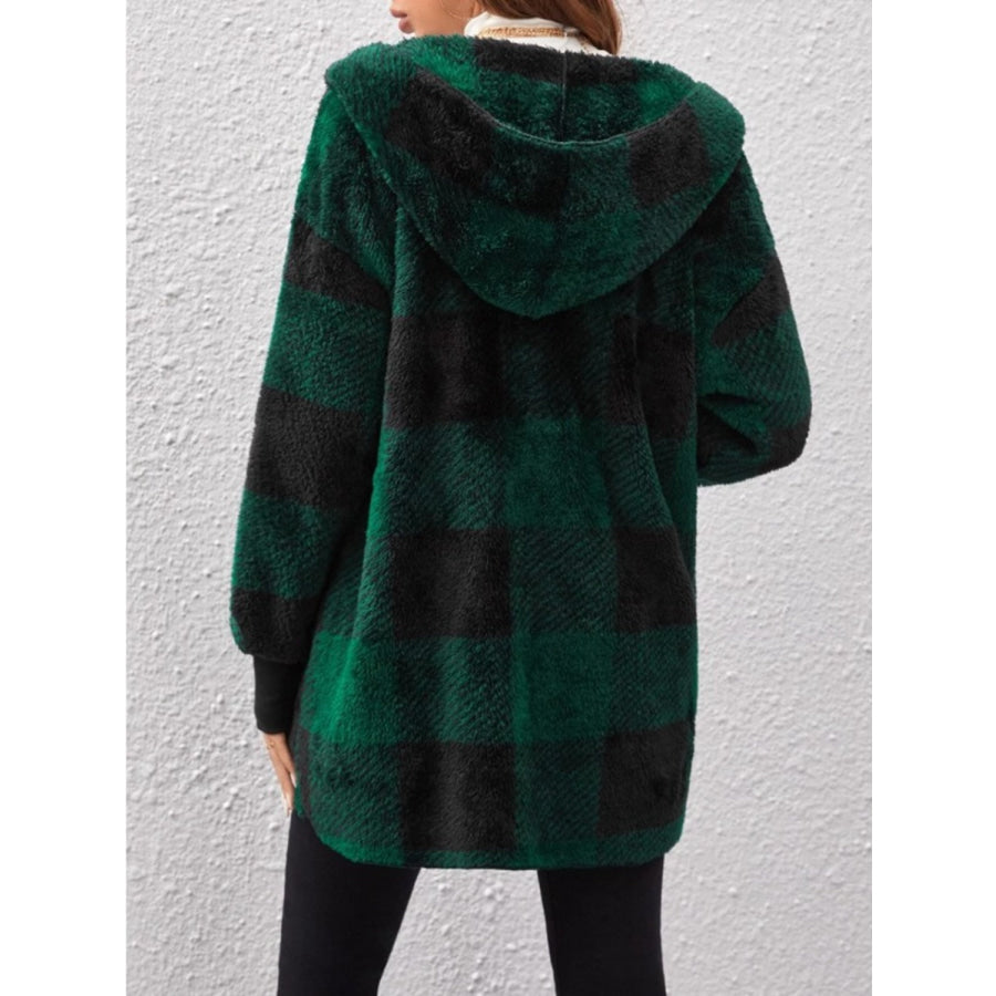 Plaid Long Sleeve Hooded Coat Apparel and Accessories