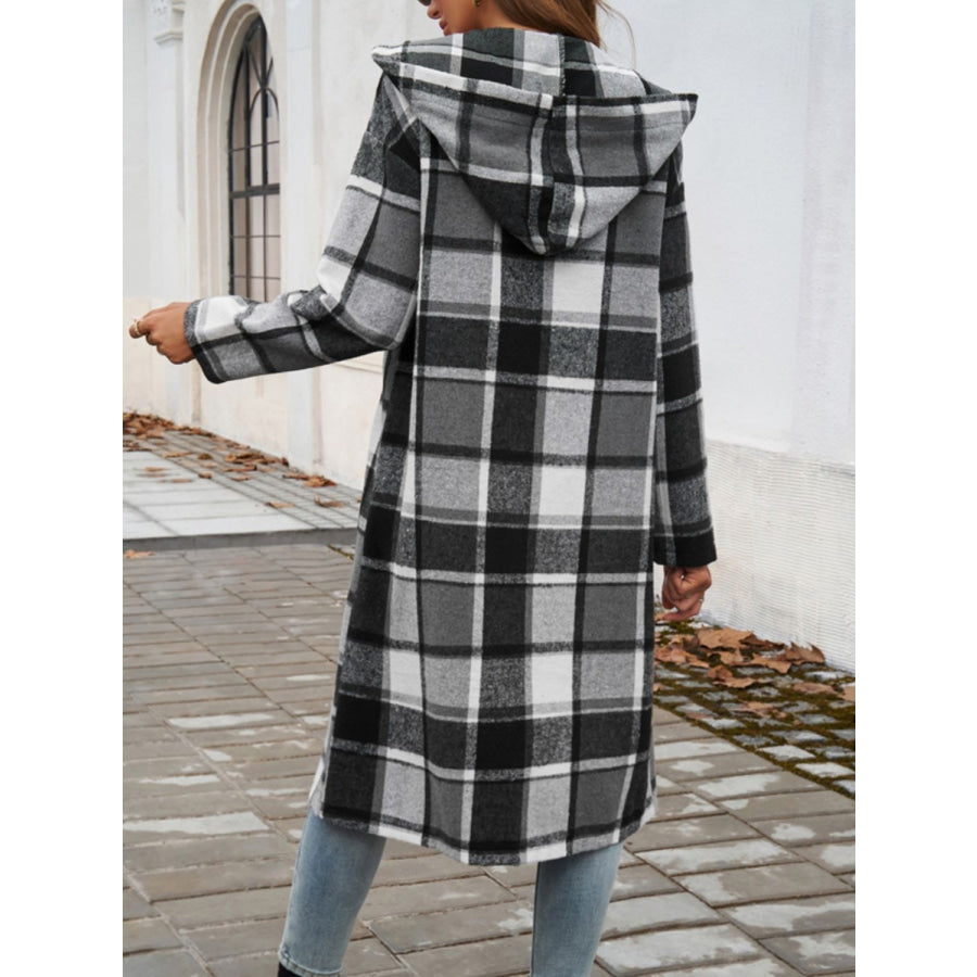 Plaid Long Sleeve Hooded Coat Apparel and Accessories