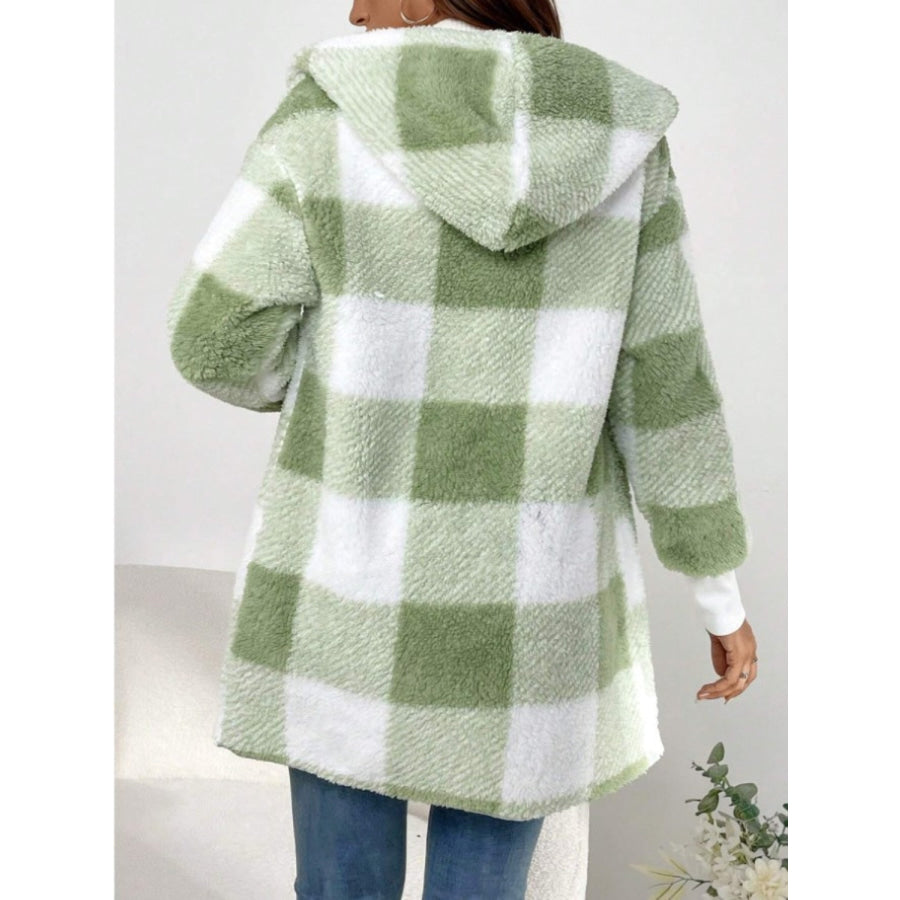 Plaid Long Sleeve Hooded Coat Apparel and Accessories