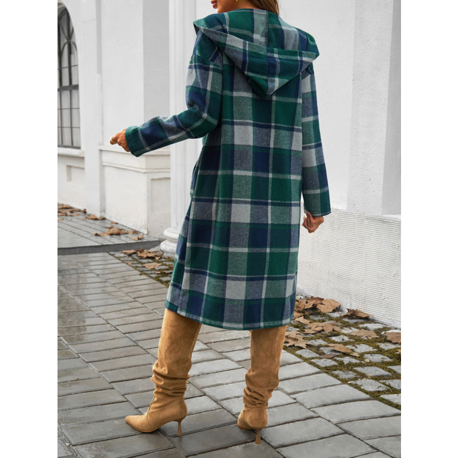 Plaid Long Sleeve Hooded Coat Apparel and Accessories