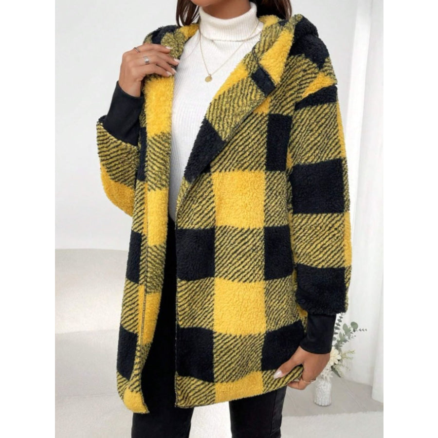 Plaid Long Sleeve Hooded Coat Apparel and Accessories