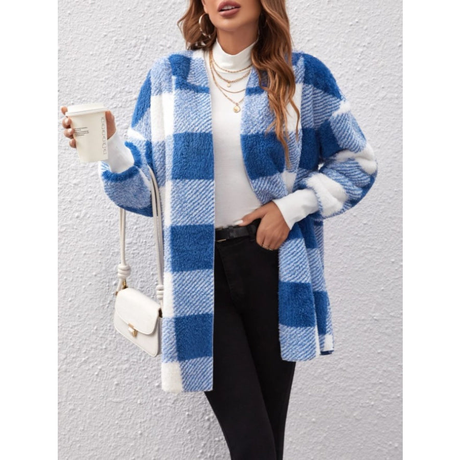 Plaid Long Sleeve Hooded Coat Apparel and Accessories