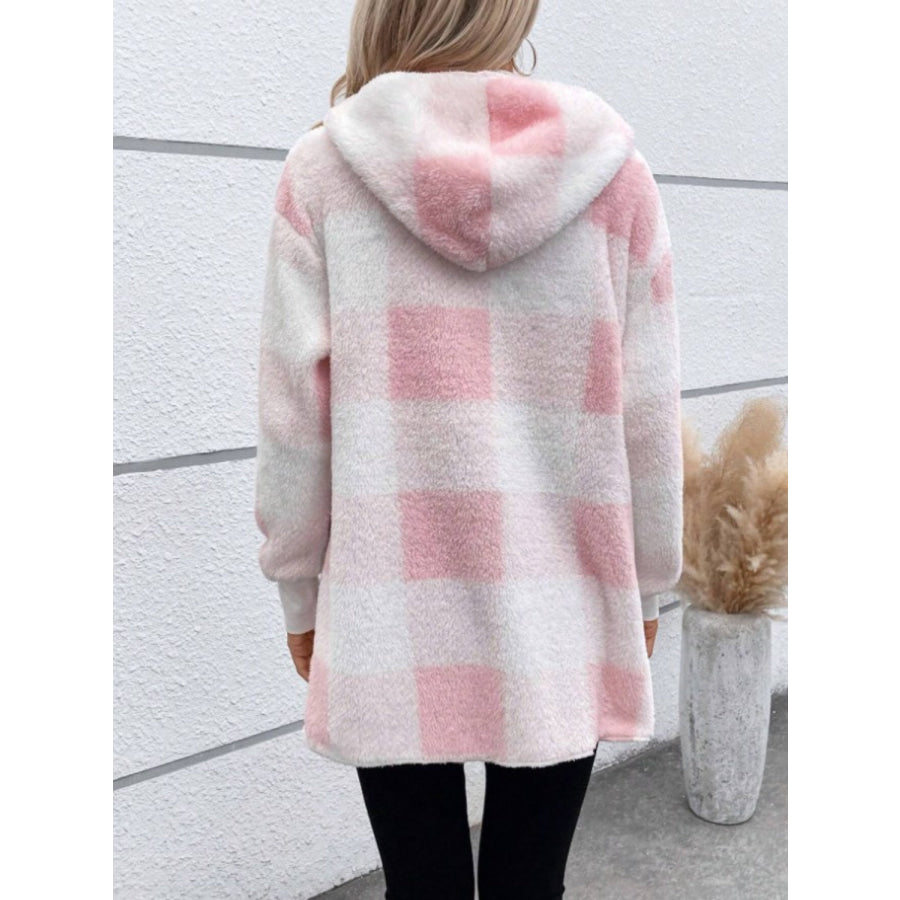 Plaid Long Sleeve Hooded Coat Apparel and Accessories