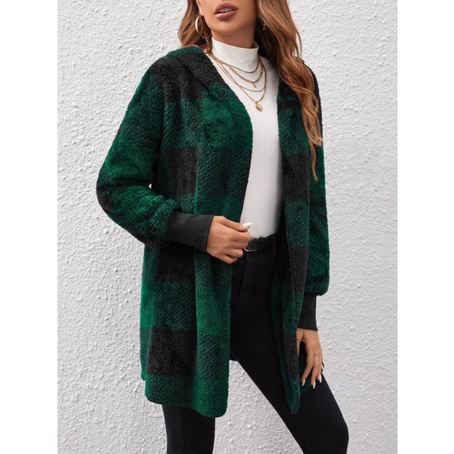 Plaid Long Sleeve Hooded Coat Apparel and Accessories