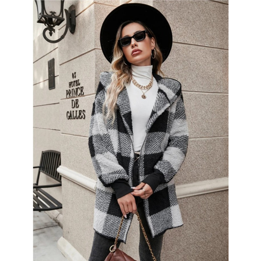 Plaid Long Sleeve Hooded Coat Apparel and Accessories