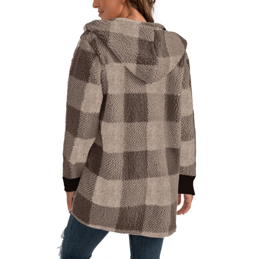 Plaid Long Sleeve Hooded Coat Apparel and Accessories