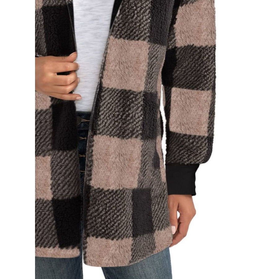 Plaid Long Sleeve Hooded Coat Apparel and Accessories