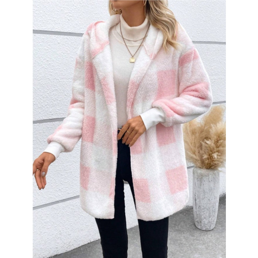 Plaid Long Sleeve Hooded Coat Apparel and Accessories