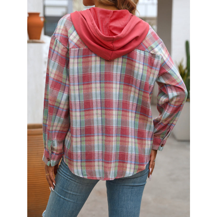 Plaid Long Sleeve Hooded Jacket Apparel and Accessories