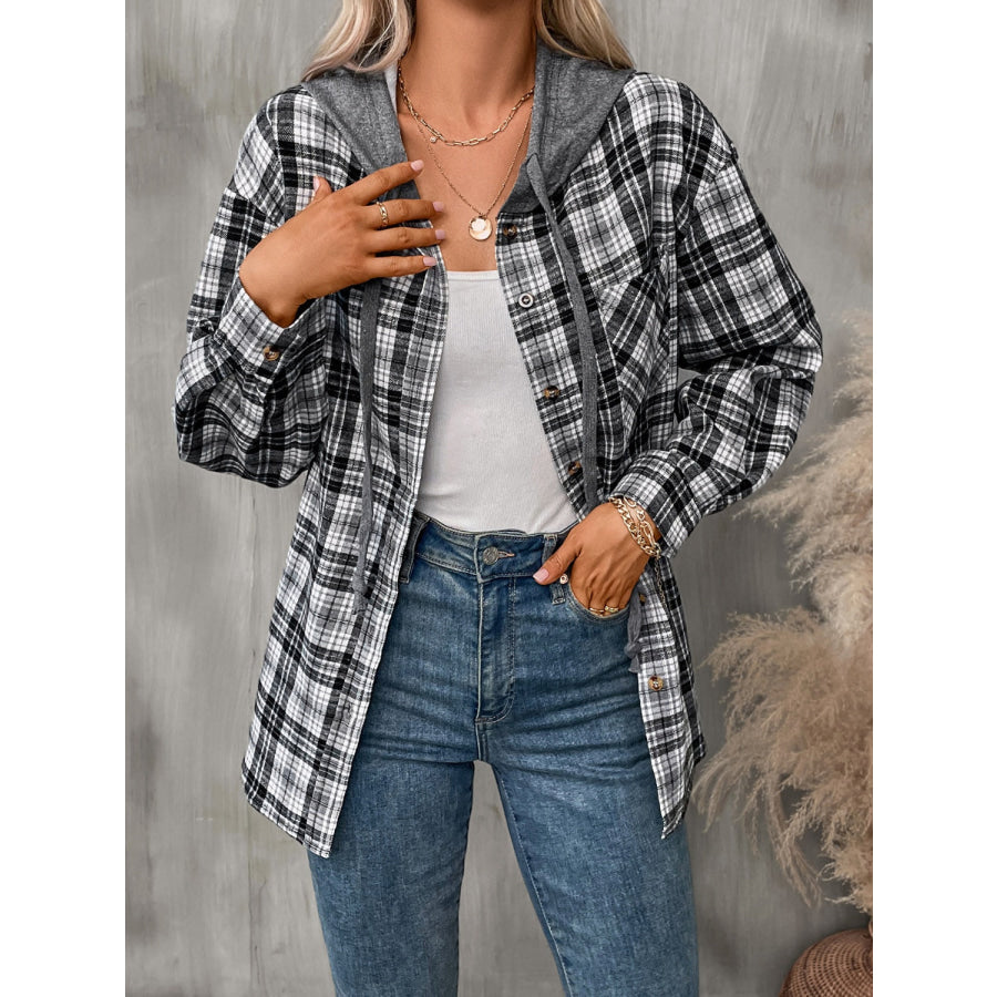 Plaid Long Sleeve Hooded Jacket Apparel and Accessories