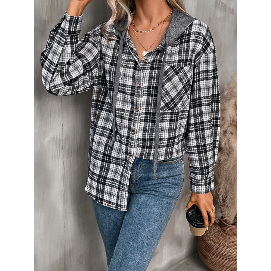 Plaid Long Sleeve Hooded Jacket Apparel and Accessories